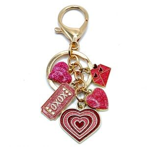 Valentines Day Keychain Bag Charm Gold Hearts XOXO